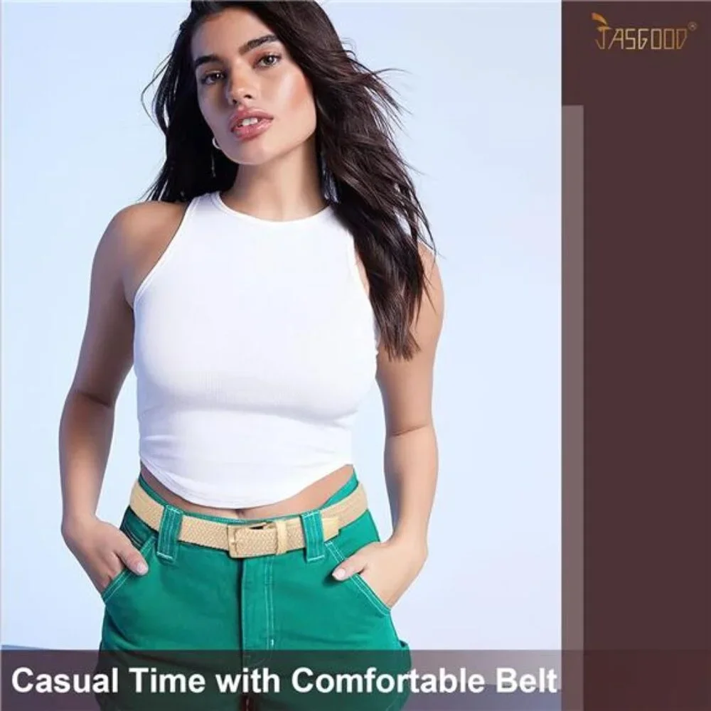 Women‎ Braided Woven Elastic Stretch Web Belt Casual Belt for Pants Jeans